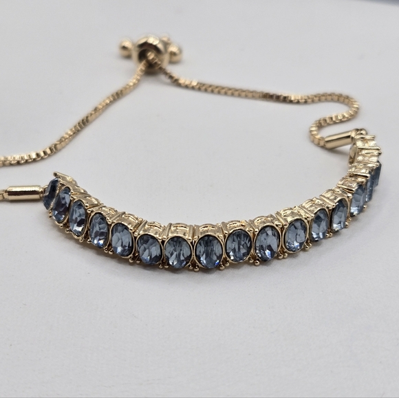 Swarovski Elements Gold Aquamarine Blue Slide Bracelet Made w Swarovski Crystals - Picture 3 of 5